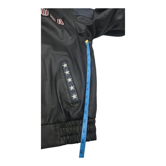 American Leather Jacket Men 2XL Multicolor USA Flag Eagle Bomber Biker Oversized - Picture 15 of 16